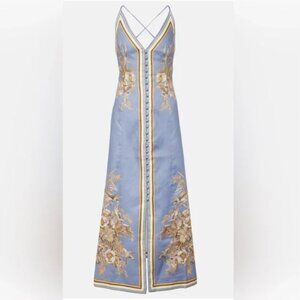 Zimmermann Ottie Blue Floral Linen Slip Dress